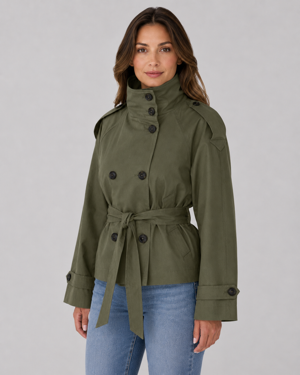 Jessamine | Cropped Trench Coat with Funnel Neck