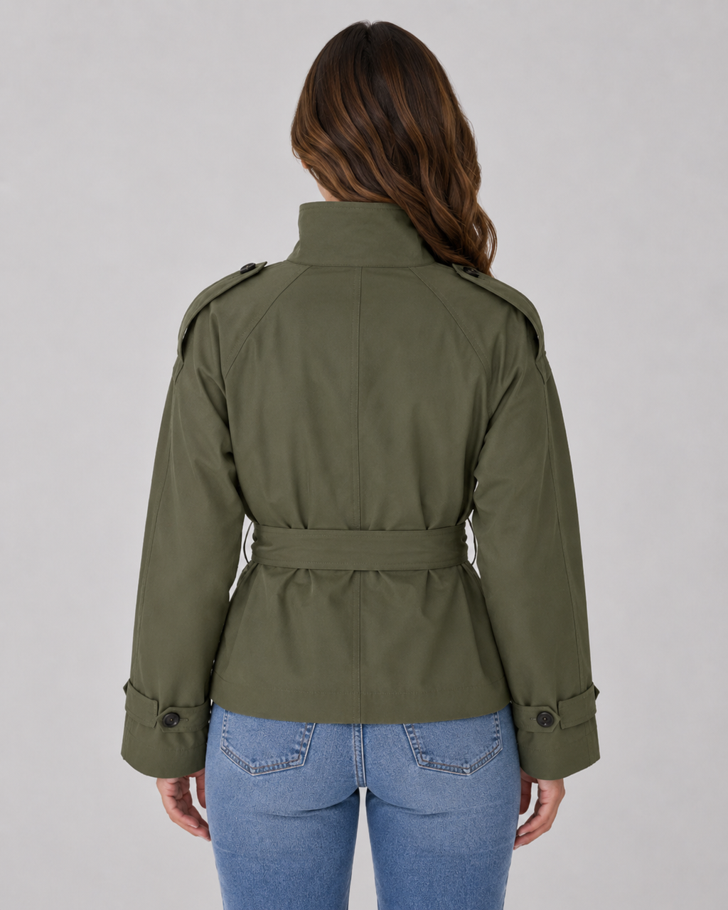 Jessamine | Cropped Trench Coat with Funnel Neck