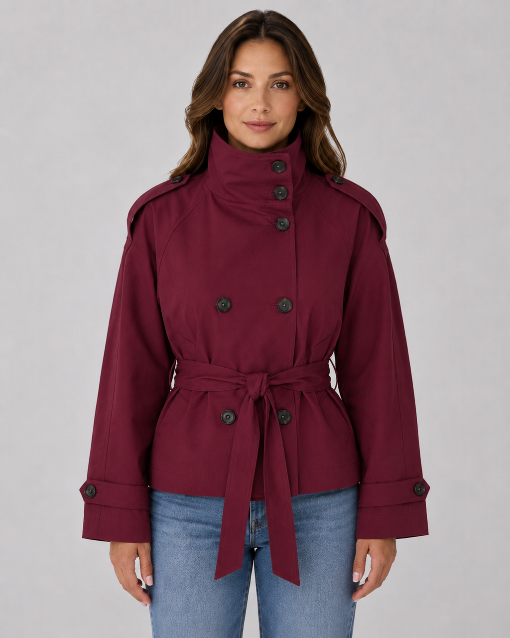 Jessamine | Cropped Trench Coat with Funnel Neck