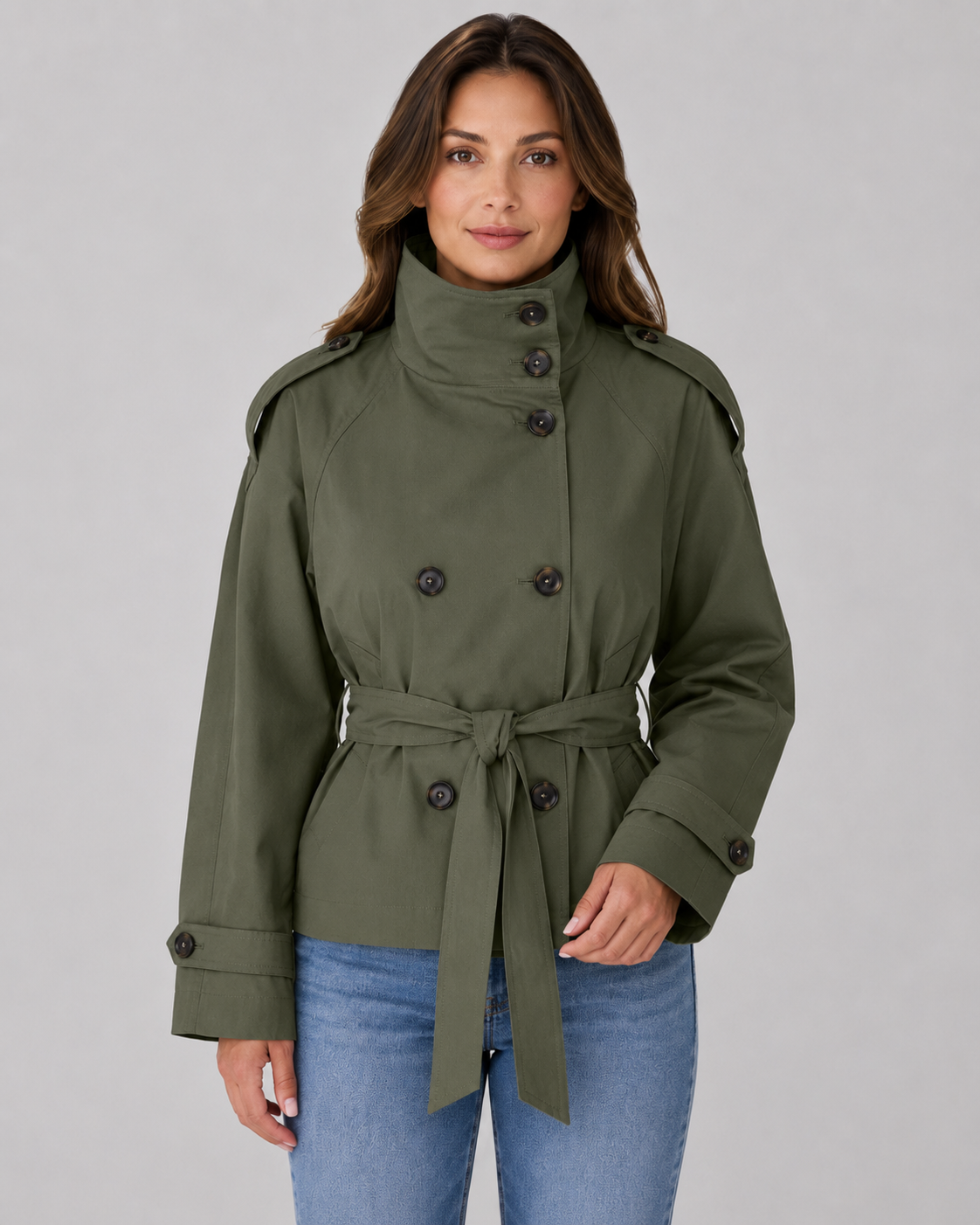 Jessamine | Cropped Trench Coat with Funnel Neck