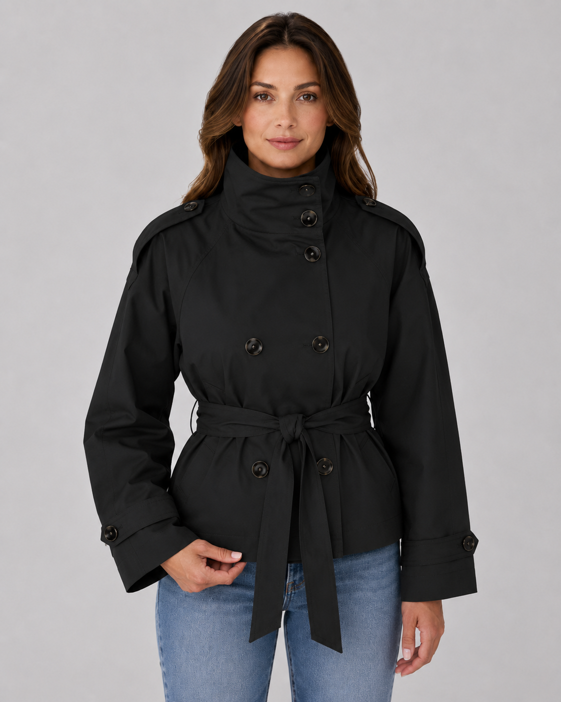 Jessamine | Cropped Trench Coat with Funnel Neck