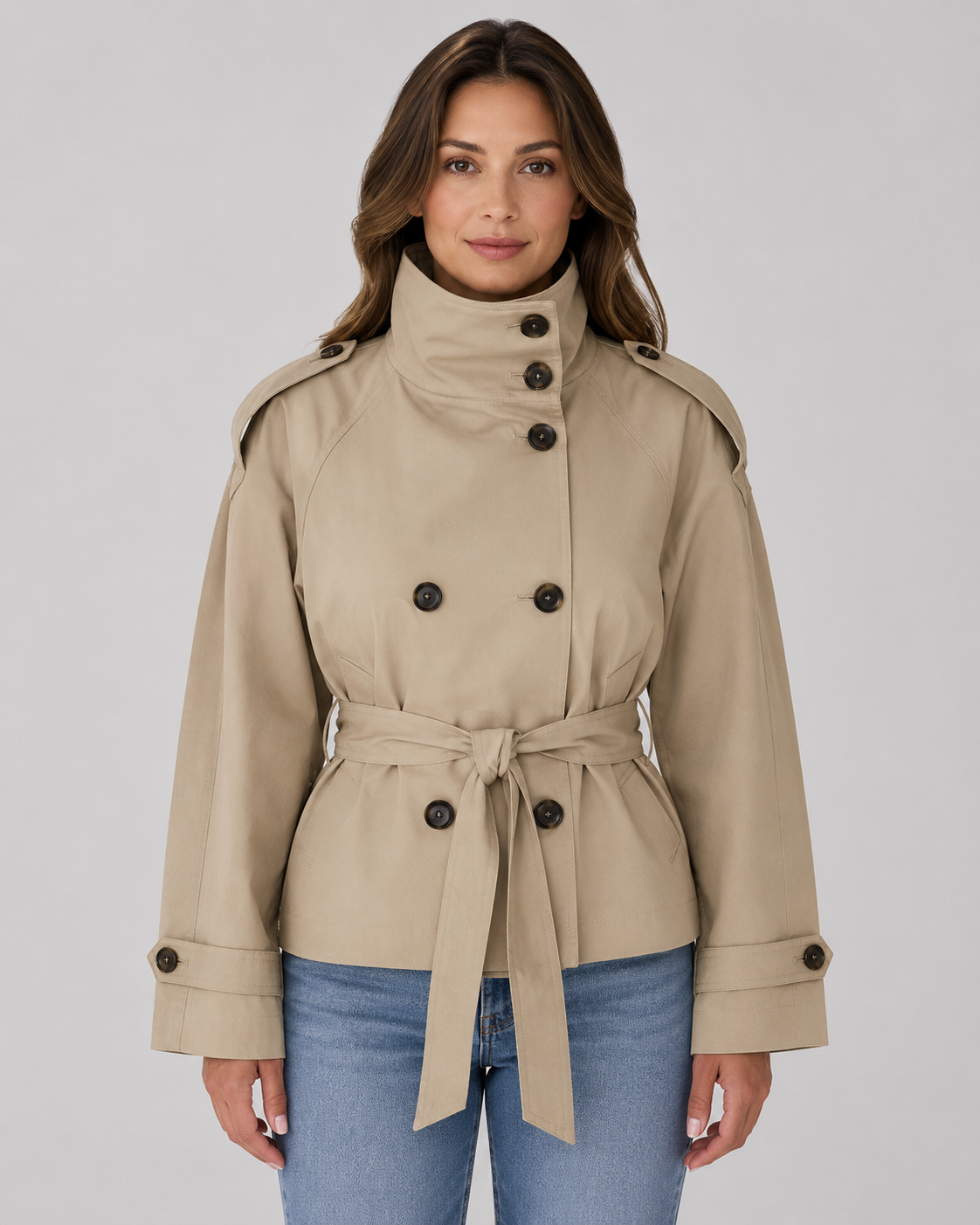 Jessamine | Cropped Trench Coat with Funnel Neck