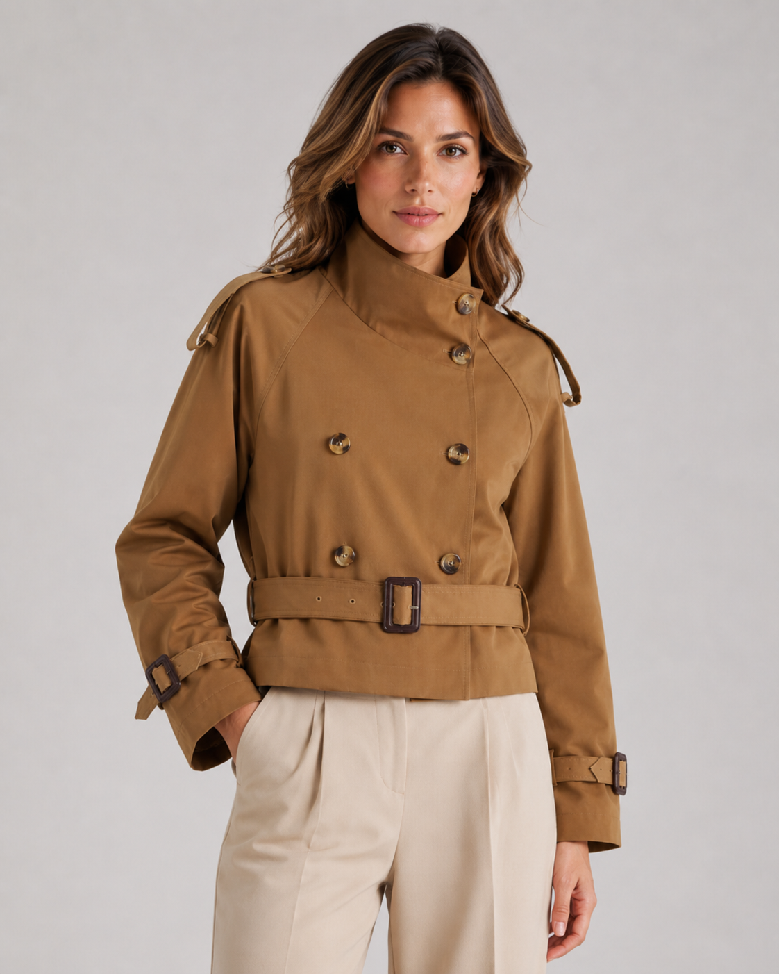 Queenie | Cropped Trench Jacket with Funnel Neck