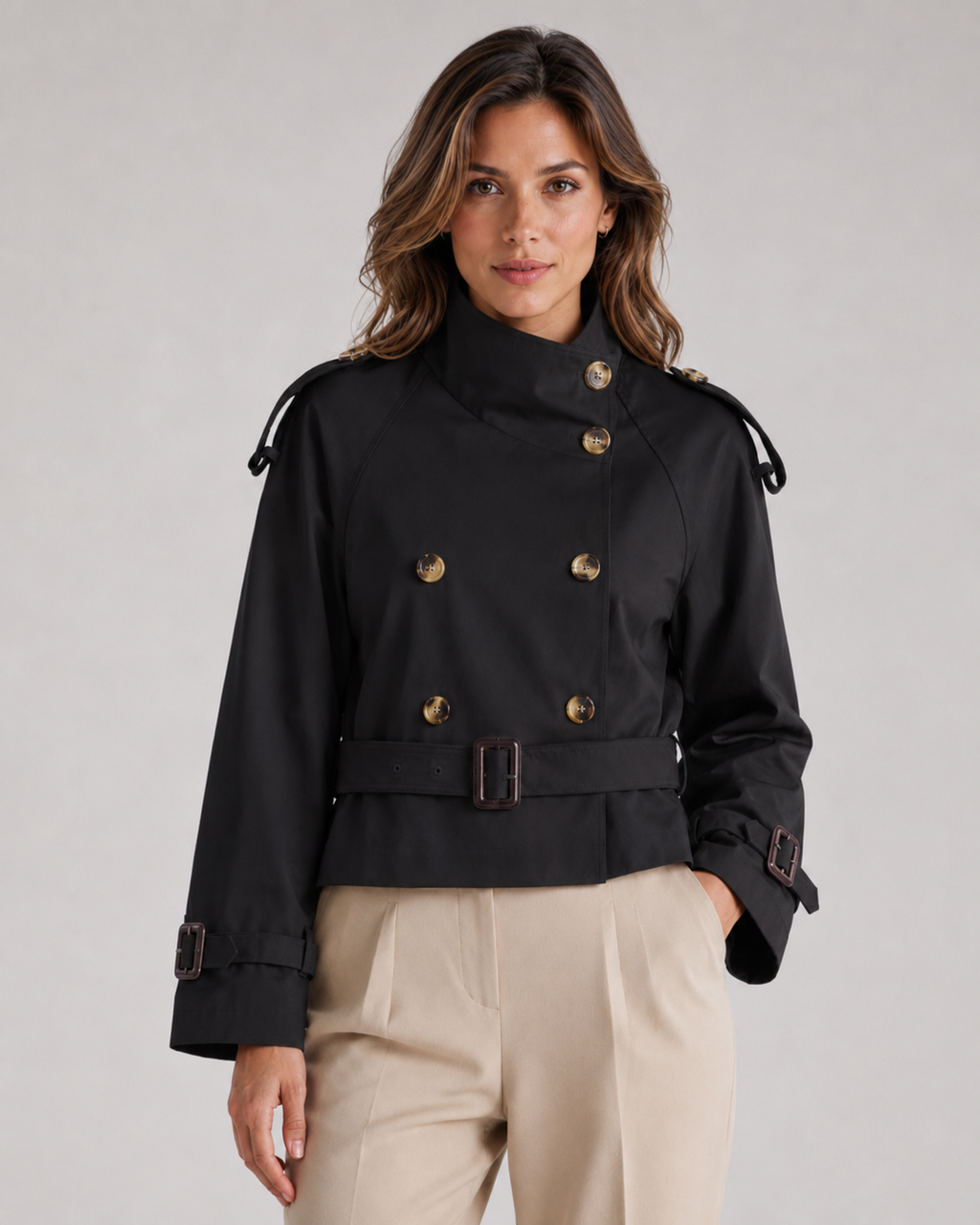Queenie | Cropped Trench Jacket with Funnel Neck