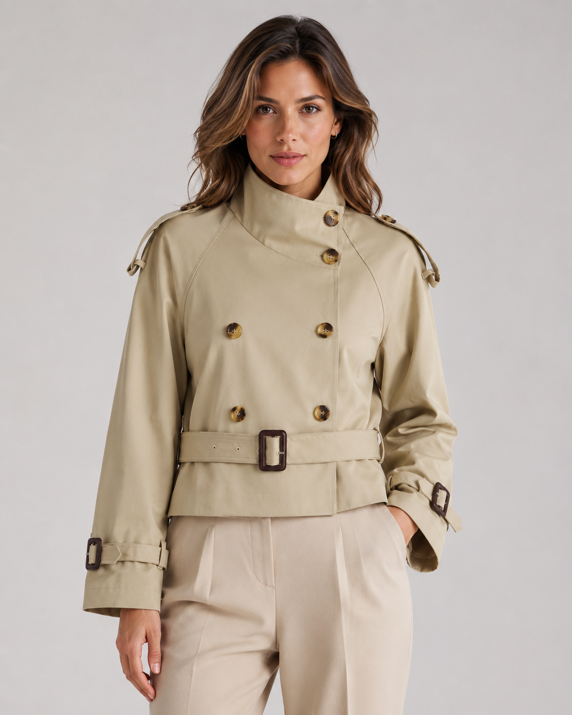 Queenie | Cropped Trench Jacket with Funnel Neck