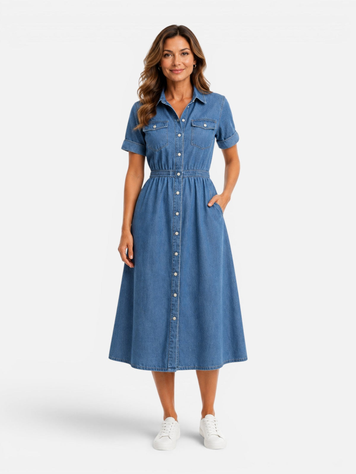 Vivienne | Denim Button-Front Midi Dress