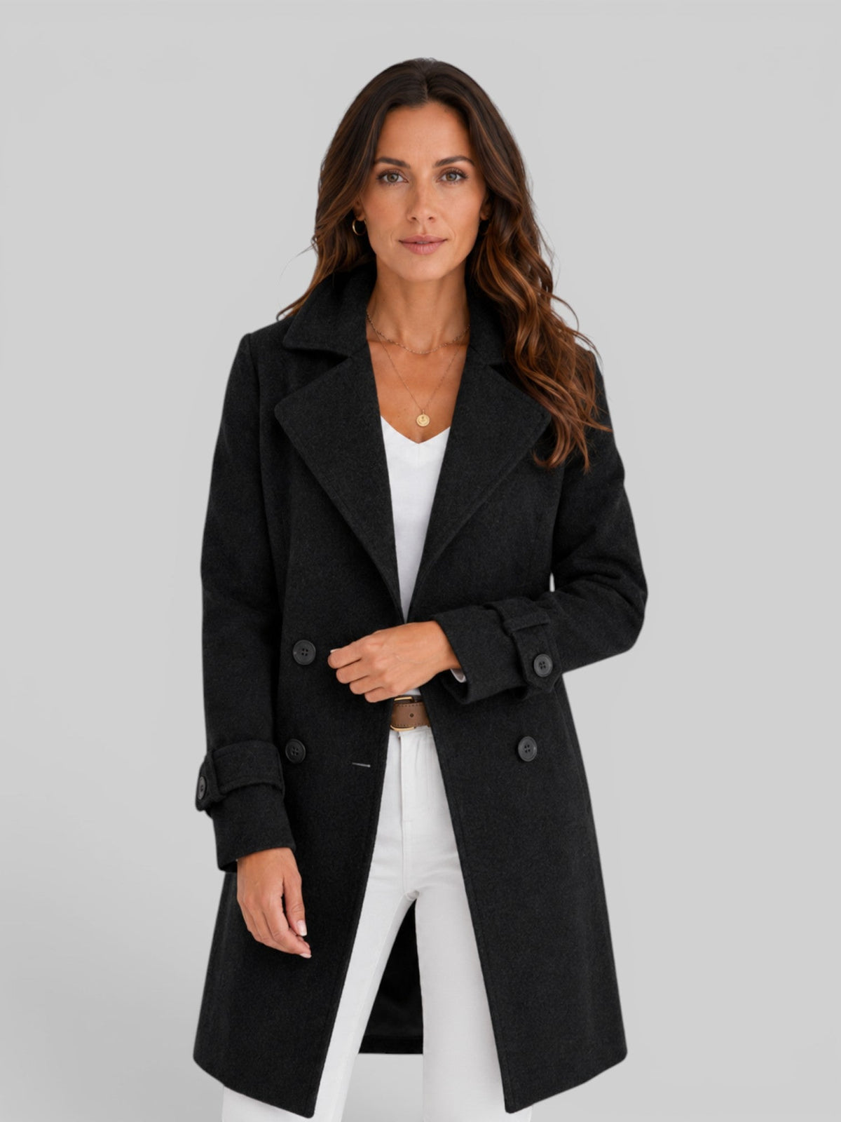 Vianne | Longline Wool Coat with Notch Lapel