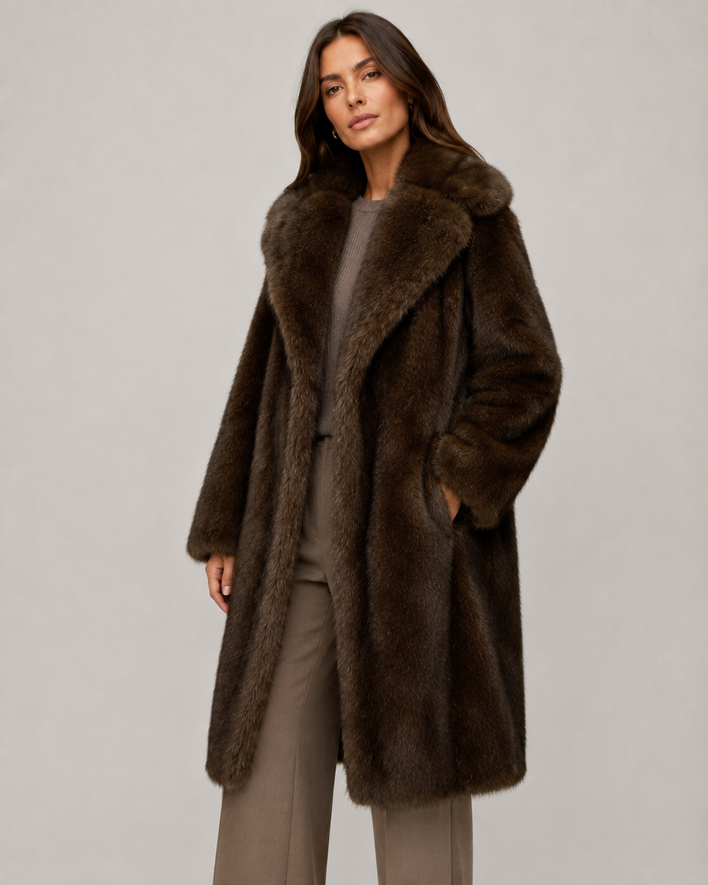 Sunniva | Faux Fur Long Coat with Wide Collar