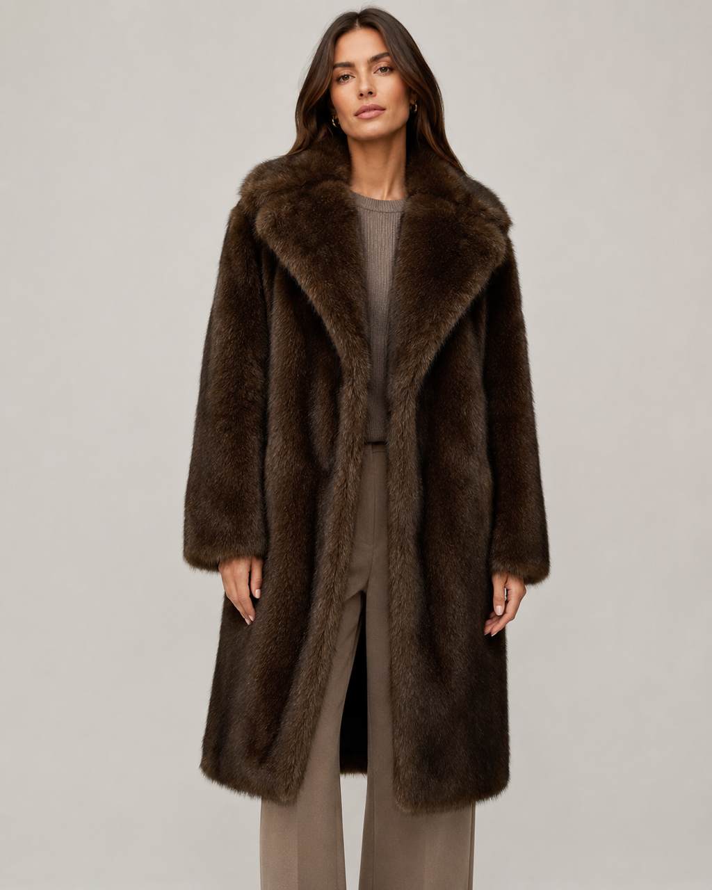 Sunniva | Faux Fur Long Coat with Wide Collar