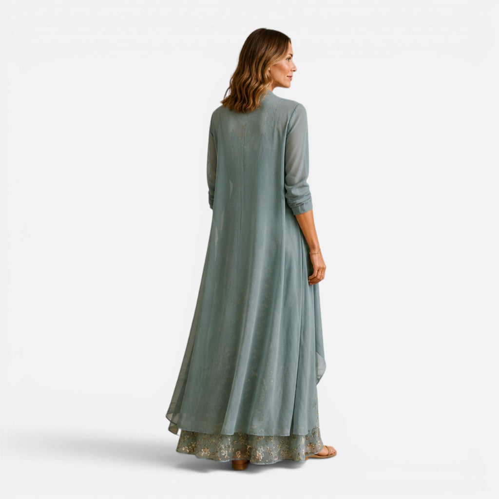 Serena | Floral Embroidered Maxi Dress & Jacket Set