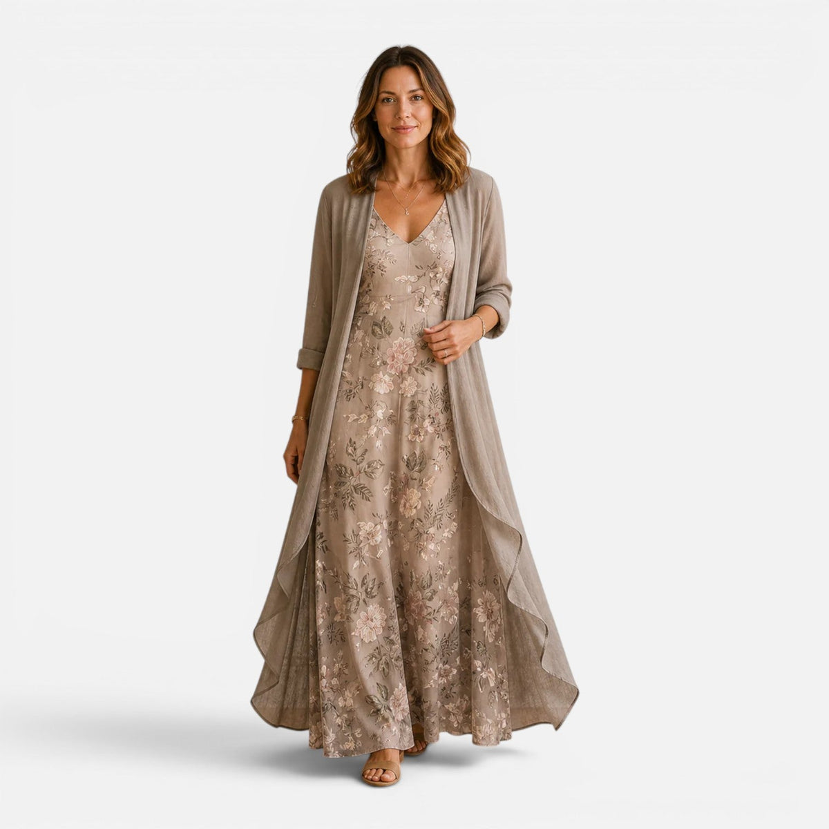 Serena | Floral Embroidered Maxi Dress & Jacket Set
