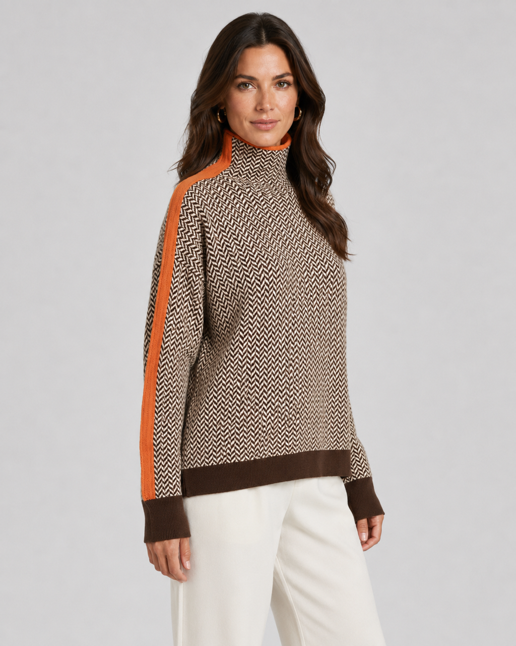 Rosamund | Herringbone Knit Turtleneck Sweater