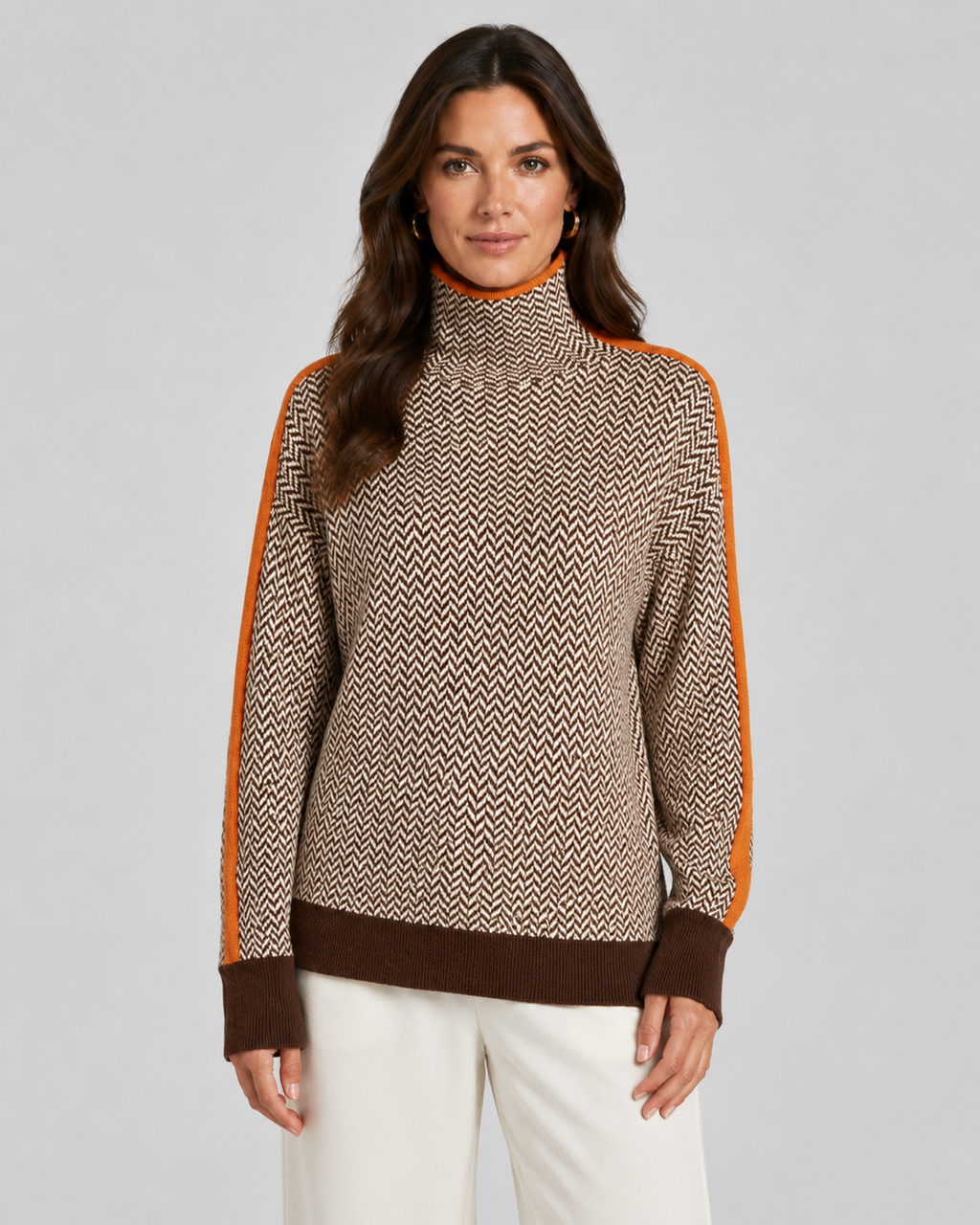 Rosamund | Herringbone Knit Turtleneck Sweater
