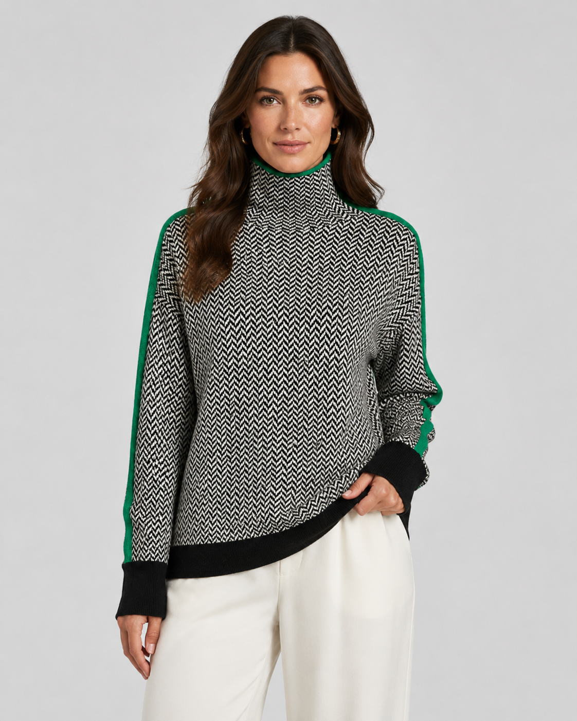 Rosamund | Herringbone Knit Turtleneck Sweater