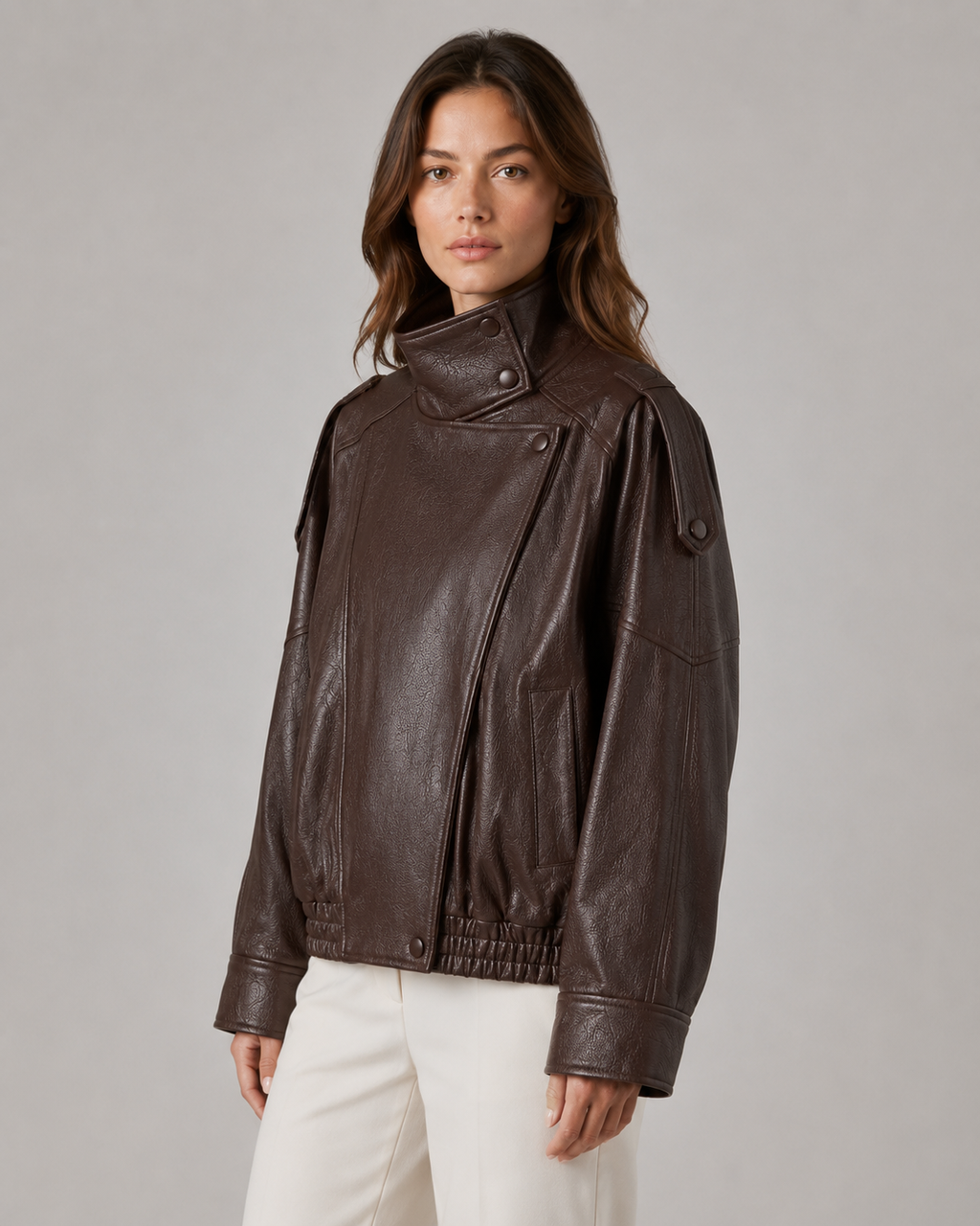 Quinlan | High Collar Leather Jacket
