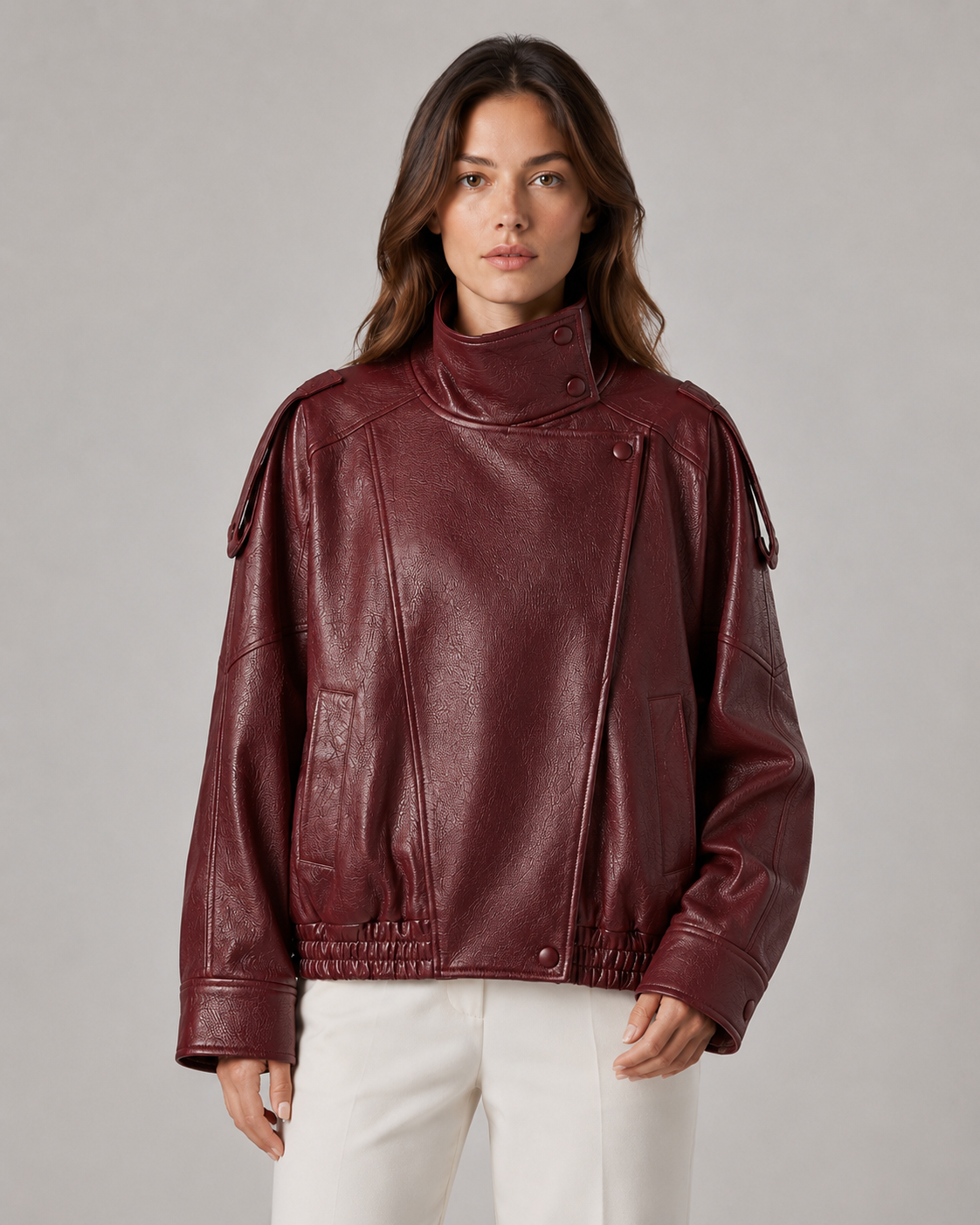 Quinlan | High Collar Leather Jacket