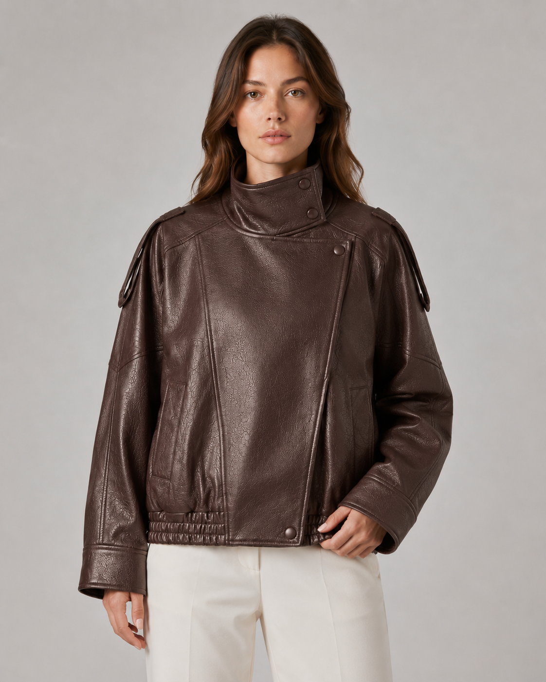 Quinlan | High Collar Leather Jacket