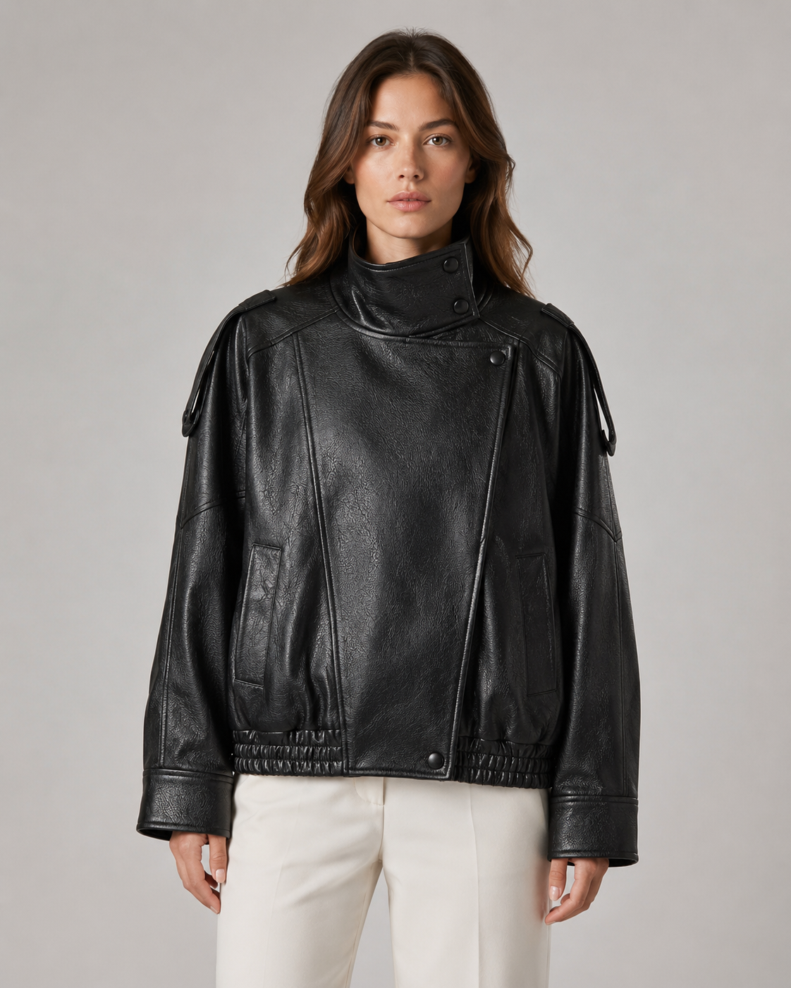 Quinlan | High Collar Leather Jacket