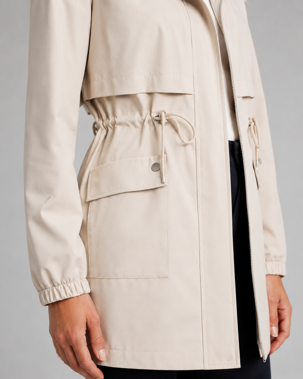 Halina | Hooded Trench Coat with Drawstring Waist