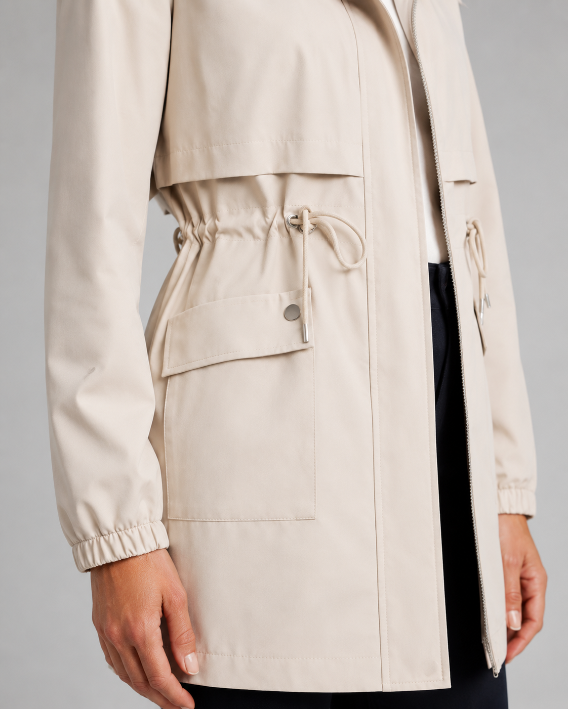 Halina | Hooded Trench Coat with Drawstring Waist