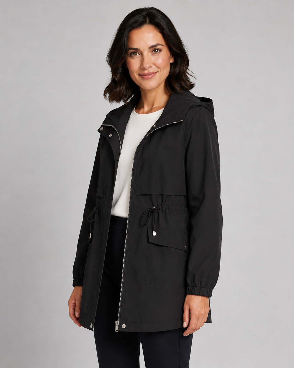 Halina | Hooded Trench Coat with Drawstring Waist
