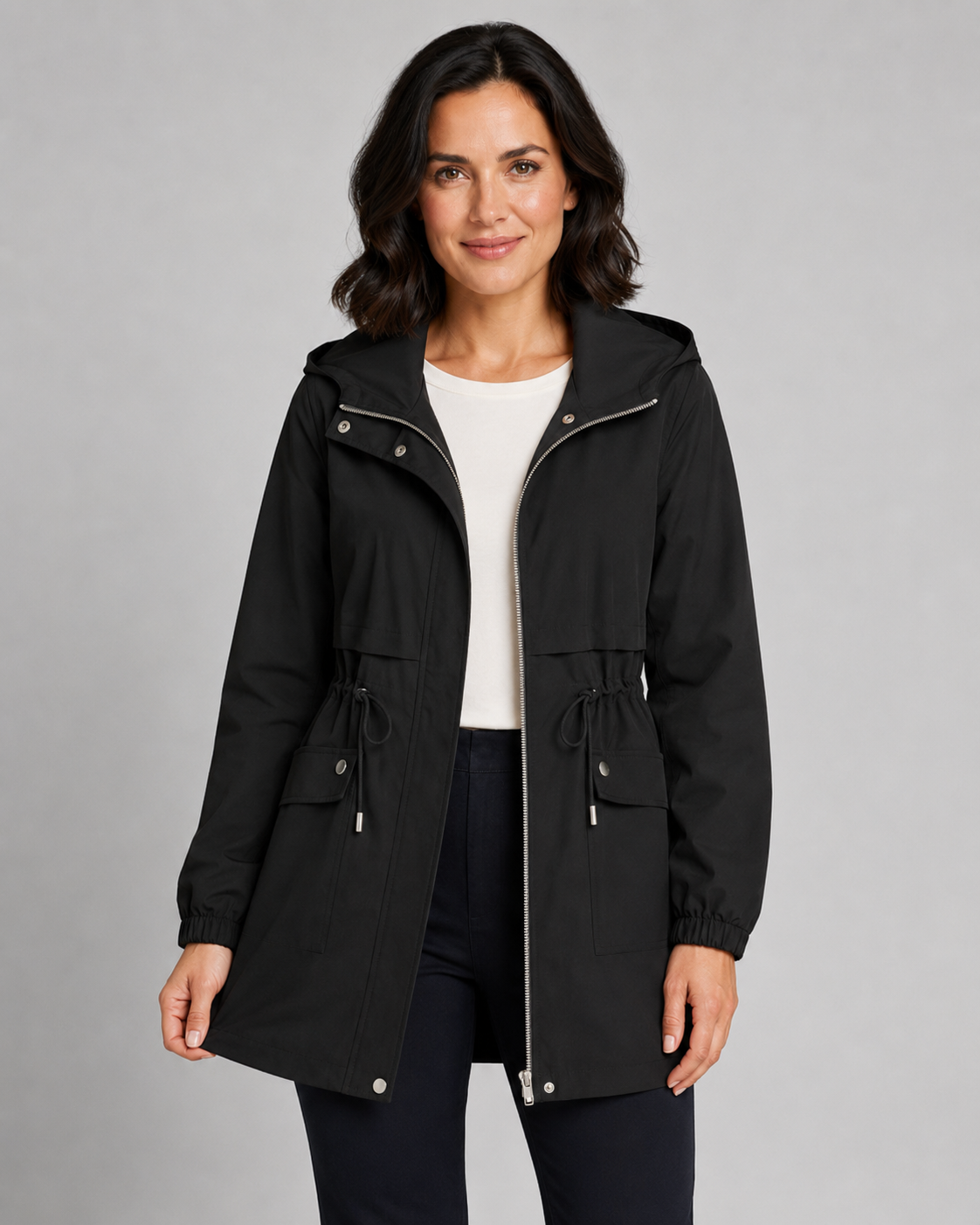 Halina | Hooded Trench Coat with Drawstring Waist