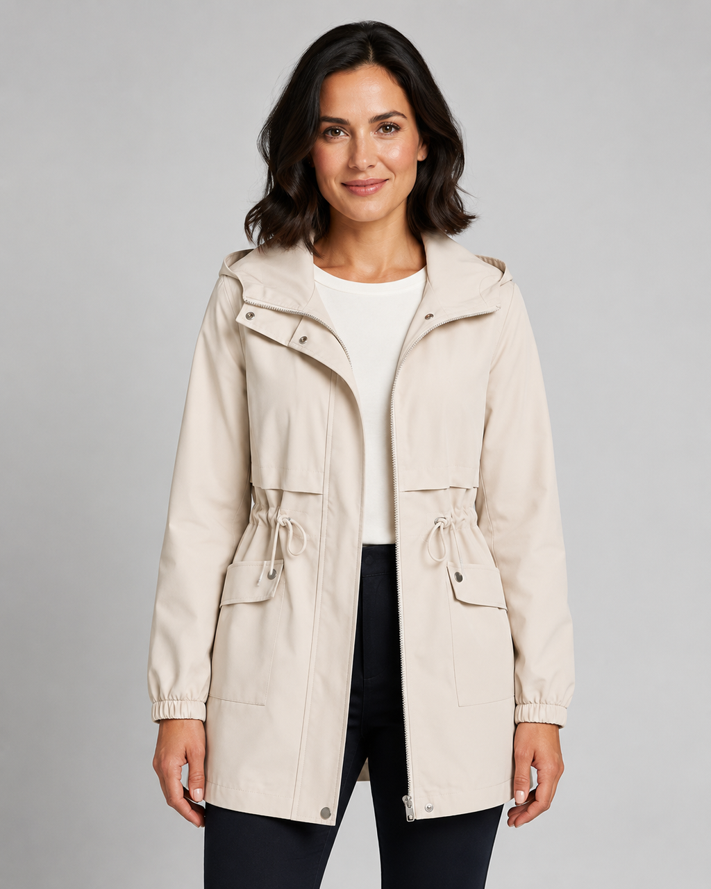 Halina | Hooded Trench Coat with Drawstring Waist