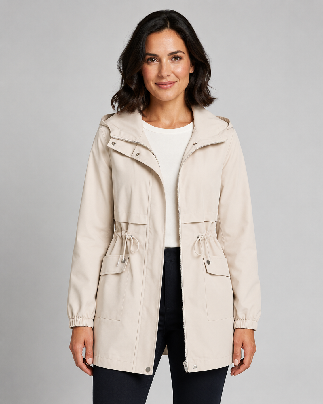 Halina | Hooded Trench Coat with Drawstring Waist