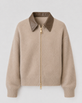 Guinevere | Knit Zip Cardigan with Leather Collar