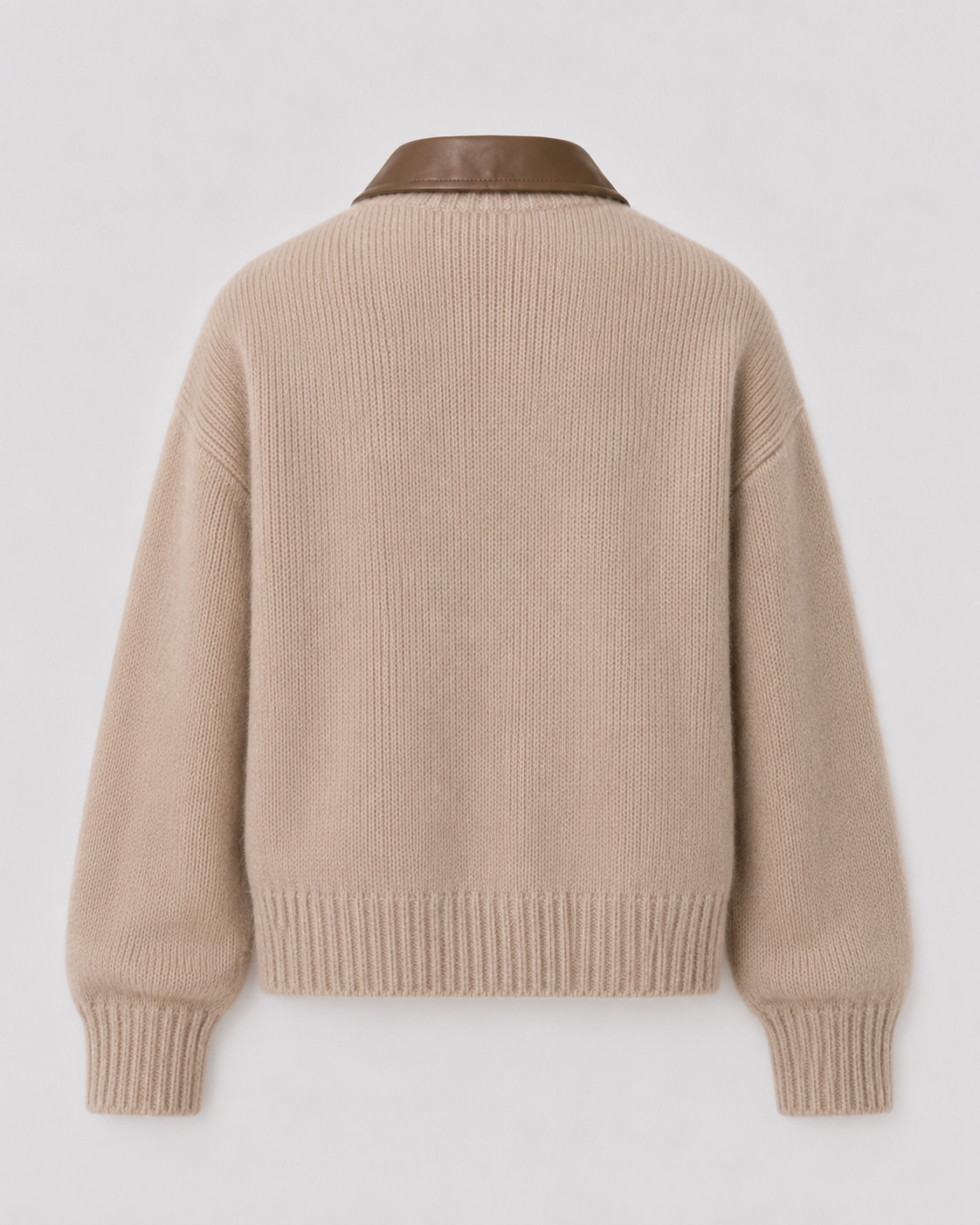 Guinevere | Knit Zip Cardigan with Leather Collar