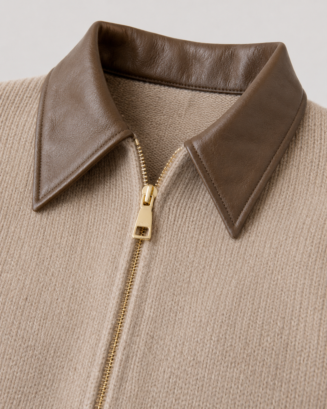 Guinevere | Knit Zip Cardigan with Leather Collar