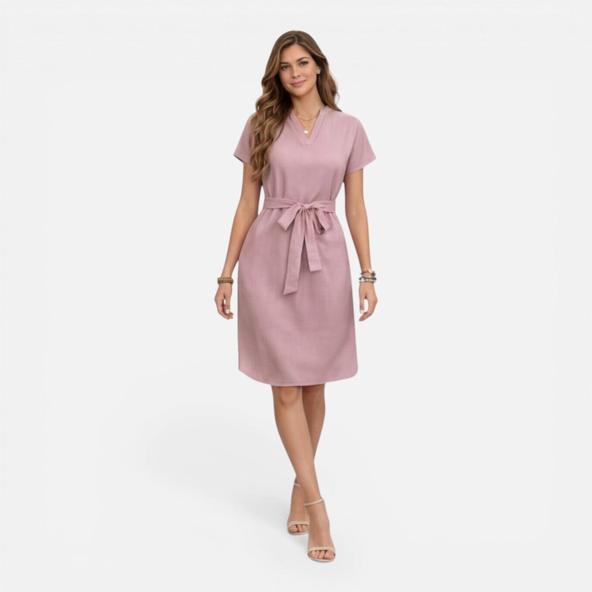 Sylvie | Belted V-Neck Midi Dress
