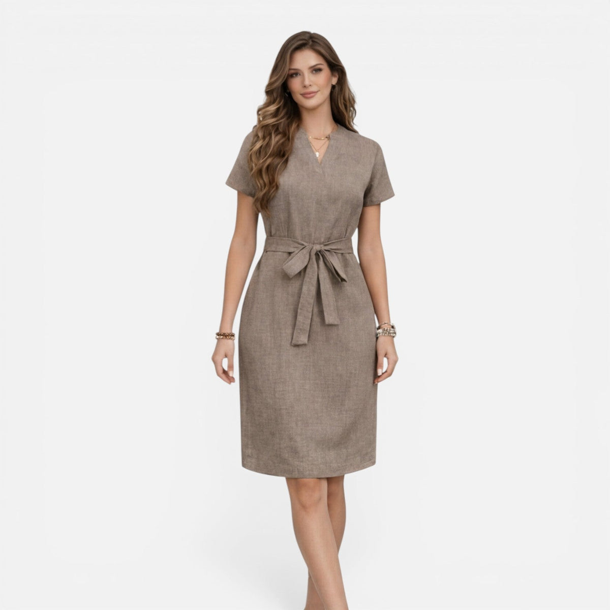 Sylvie | Belted V-Neck Midi Dress