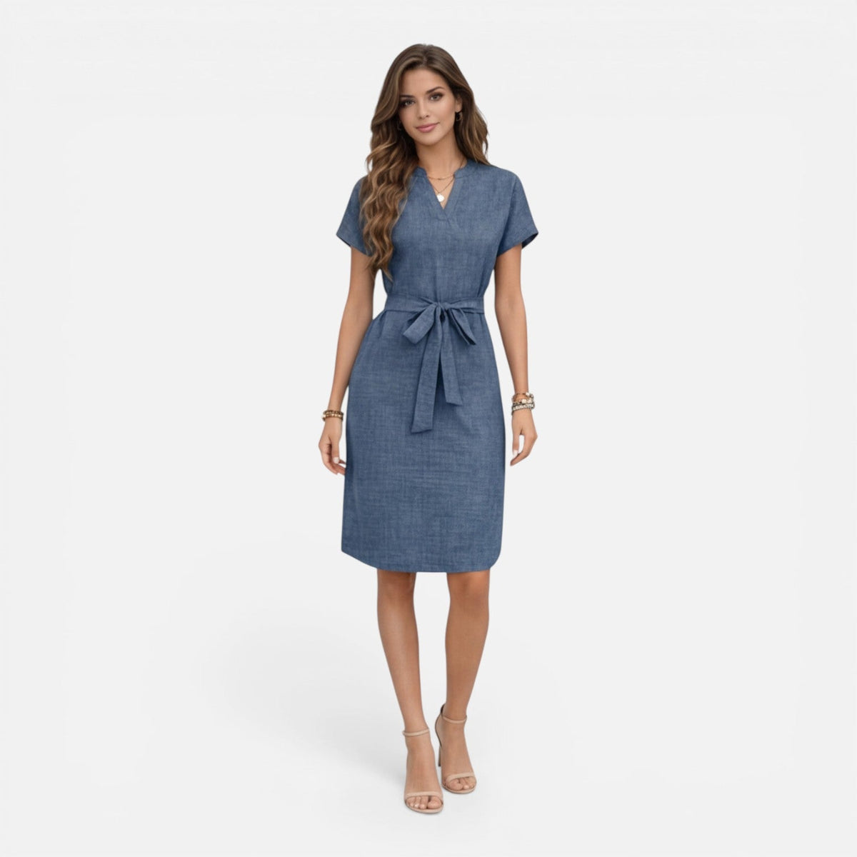 Sylvie | Belted V-Neck Midi Dress