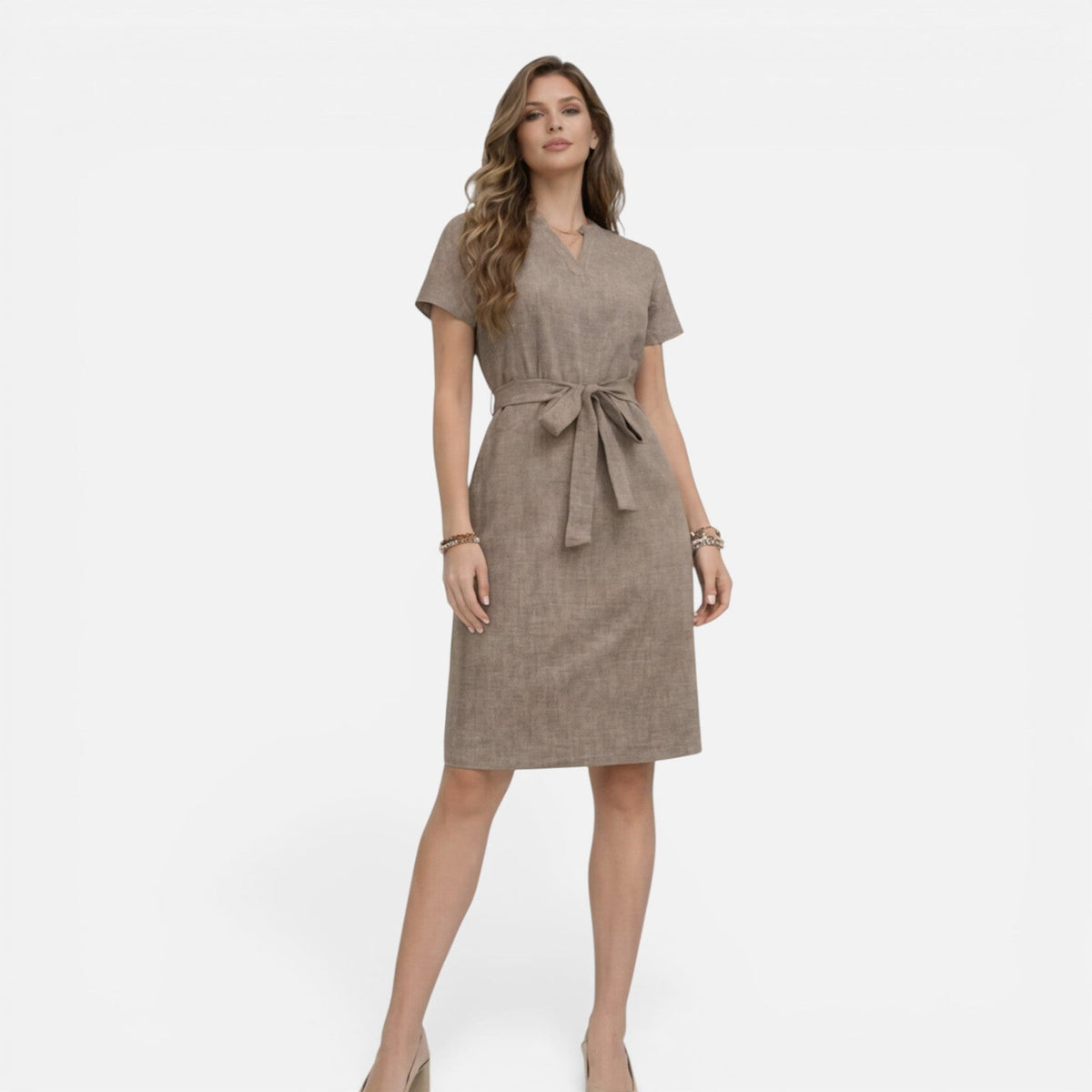 Sylvie | Belted V-Neck Midi Dress