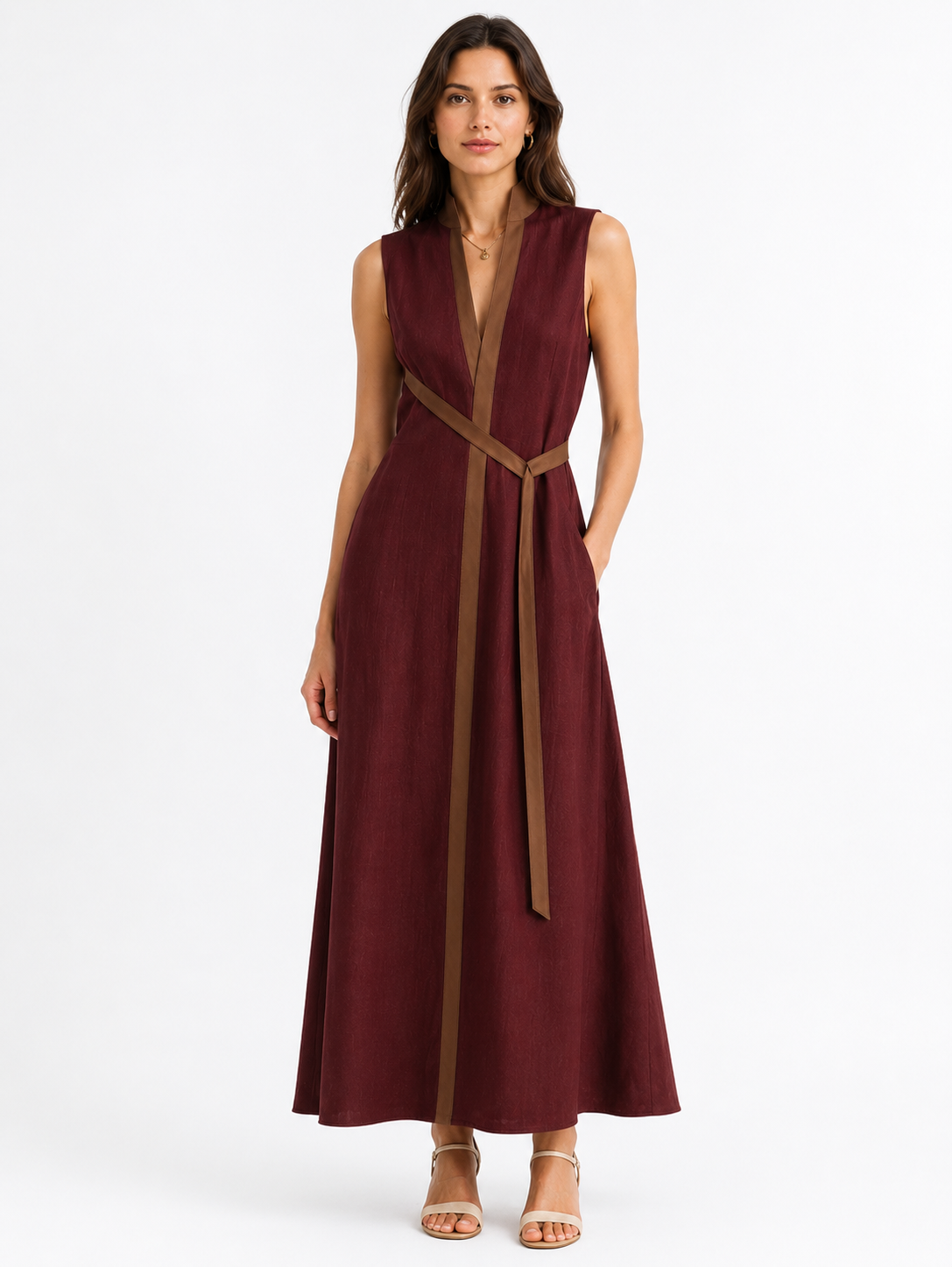 Aria | Stand Collar Sleeveless Midi Dress