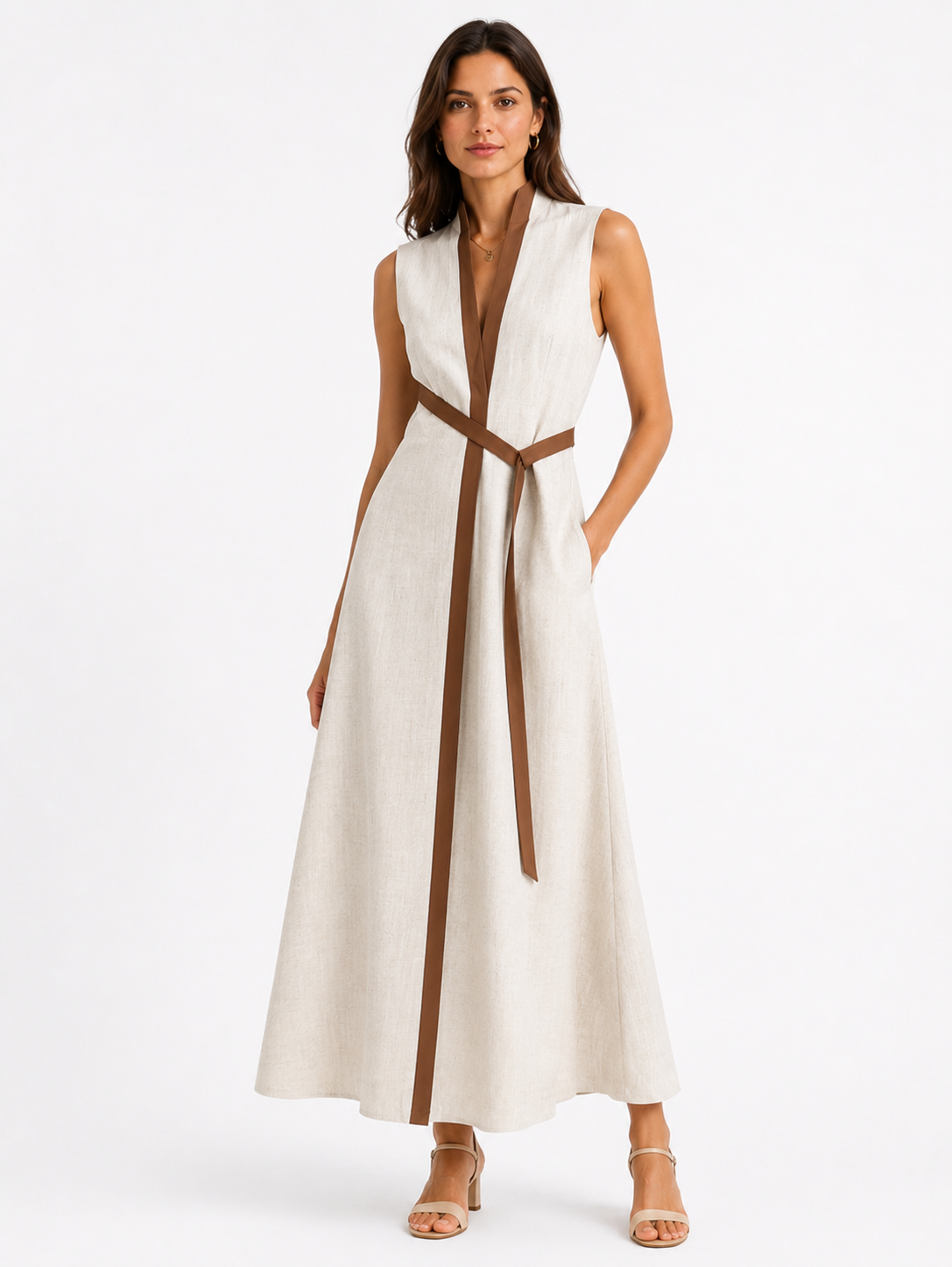 Aria | Stand Collar Sleeveless Midi Dress