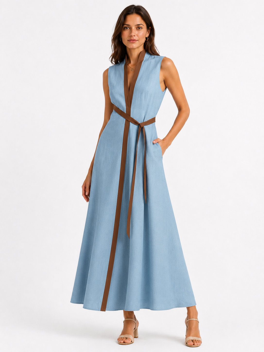 Aria | Stand Collar Sleeveless Midi Dress