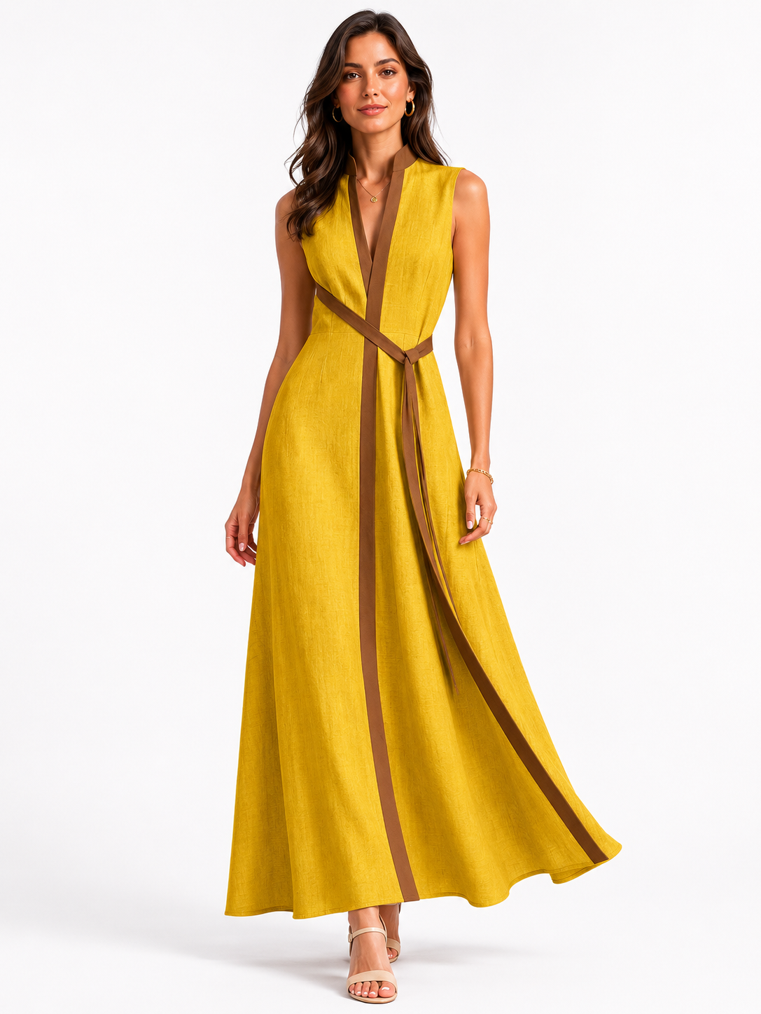 Aria | Stand Collar Sleeveless Midi Dress
