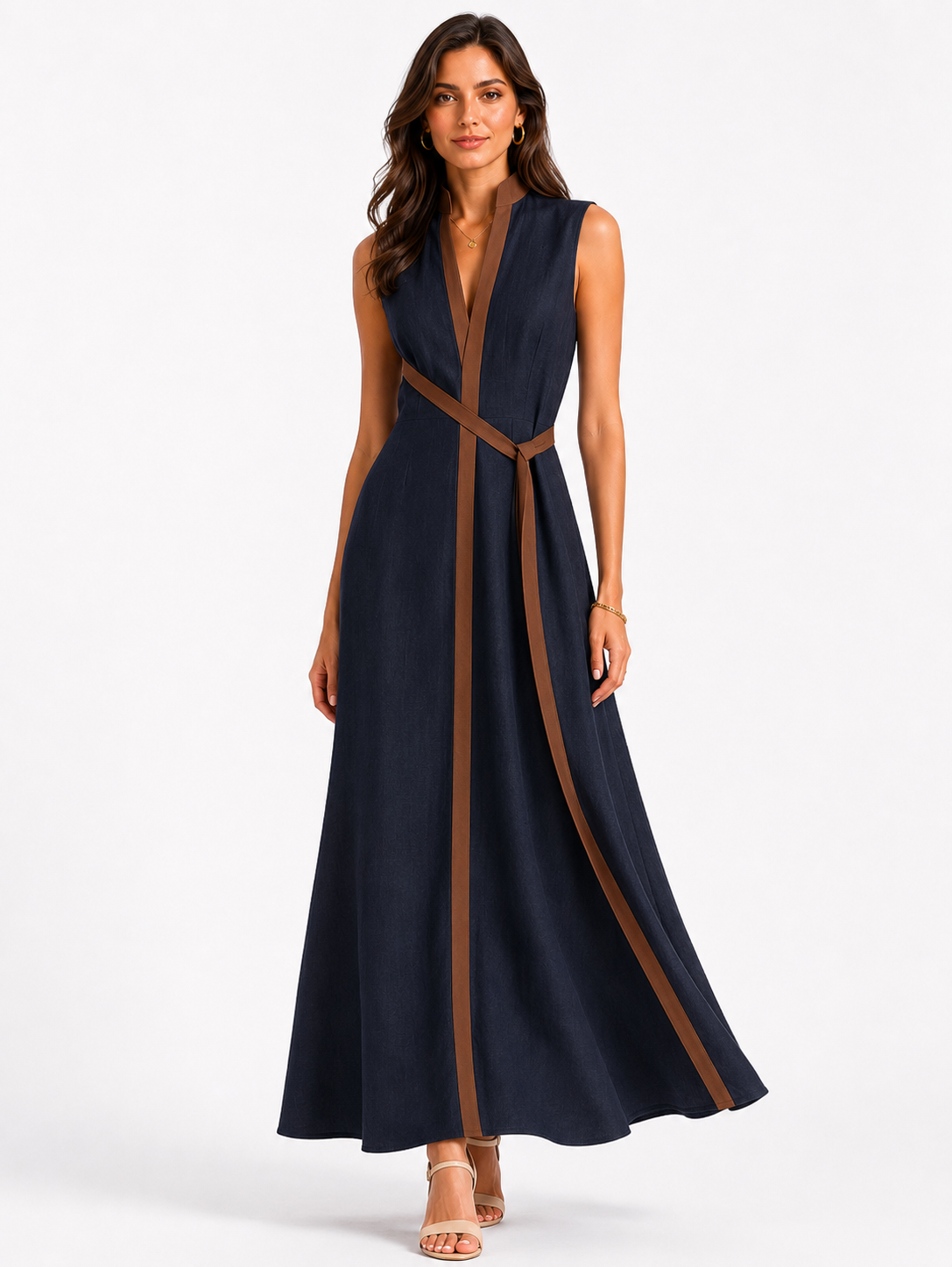 Aria | Stand Collar Sleeveless Midi Dress