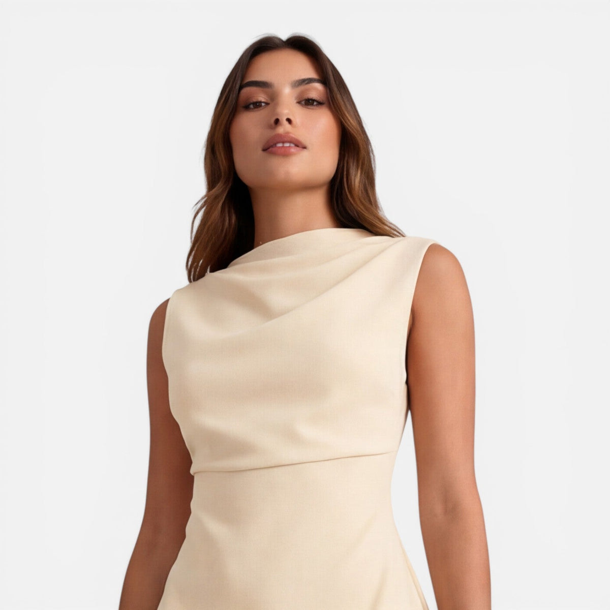 Penelope | Draped Neckline Sleeveless Mini Dress