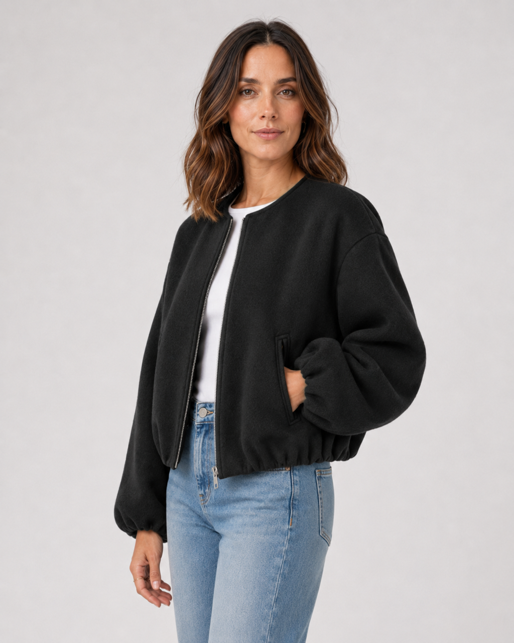 Liesel | Wool Blend Cropped Bomber Jacket