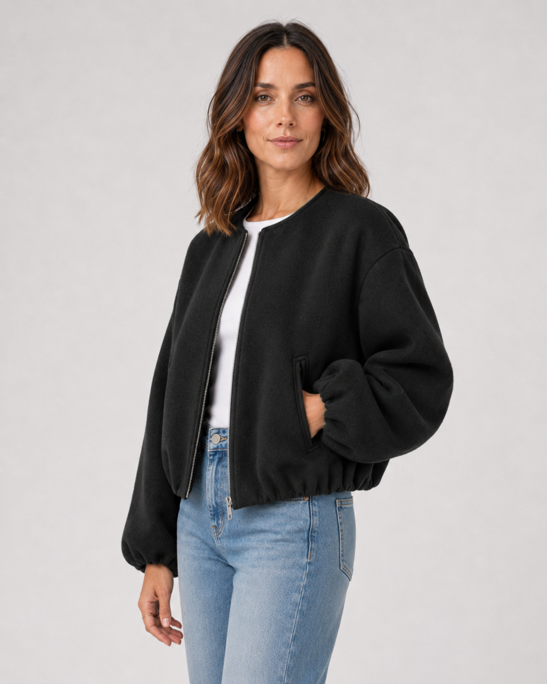 Liesel | Wool Blend Cropped Bomber Jacket