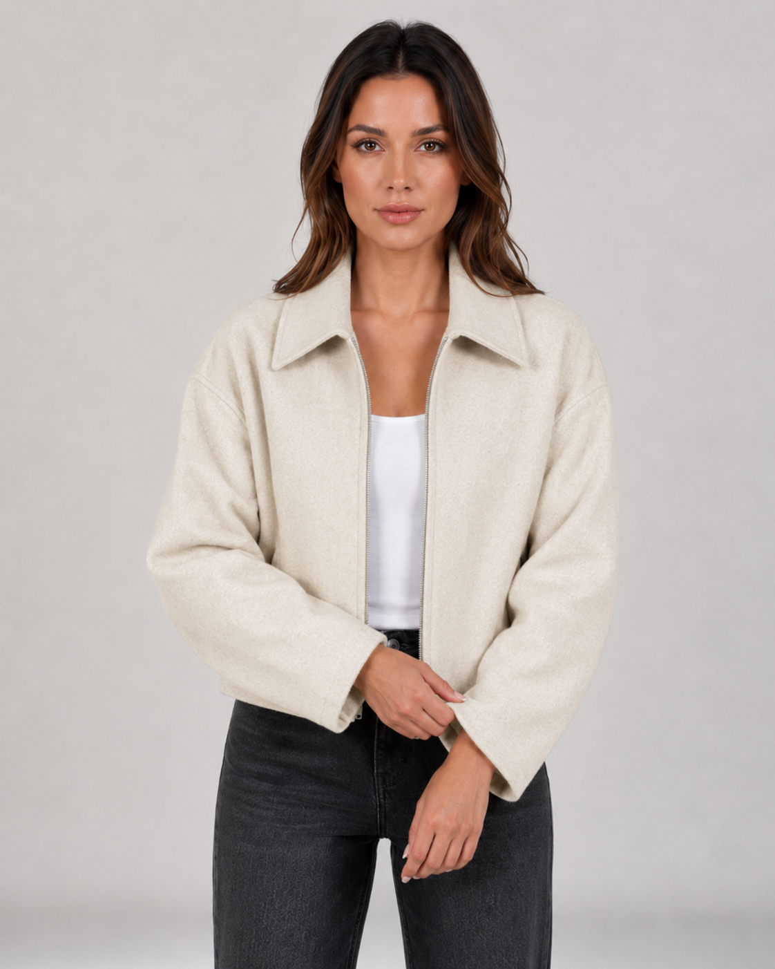 Oksana | Cropped Zip-Up Jacket with Collar