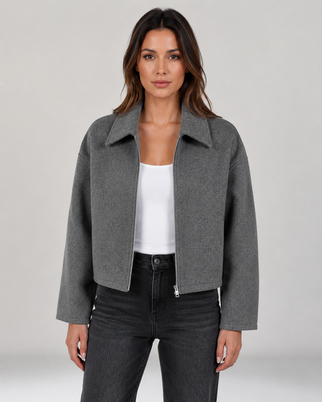 Oksana | Cropped Zip-Up Jacket with Collar