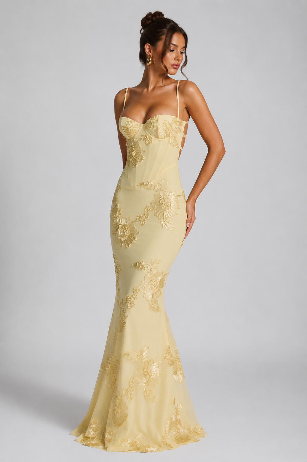 Sabine | Floral Embroidered Corset Maxi Dress