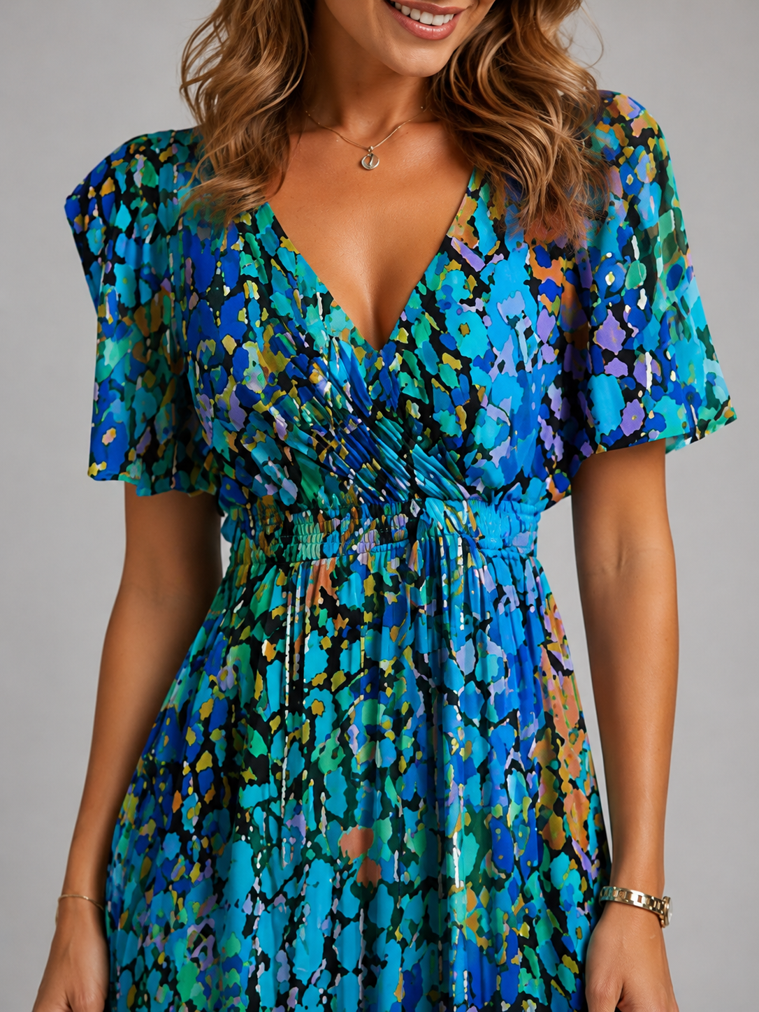 Camille | Floral Flutter Sleeve Midi Dress