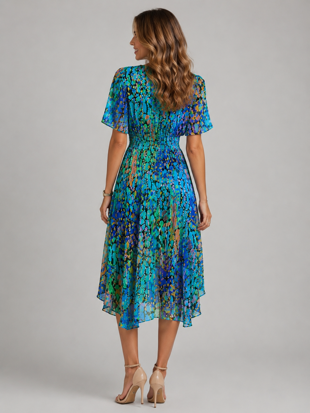 Camille | Floral Flutter Sleeve Midi Dress