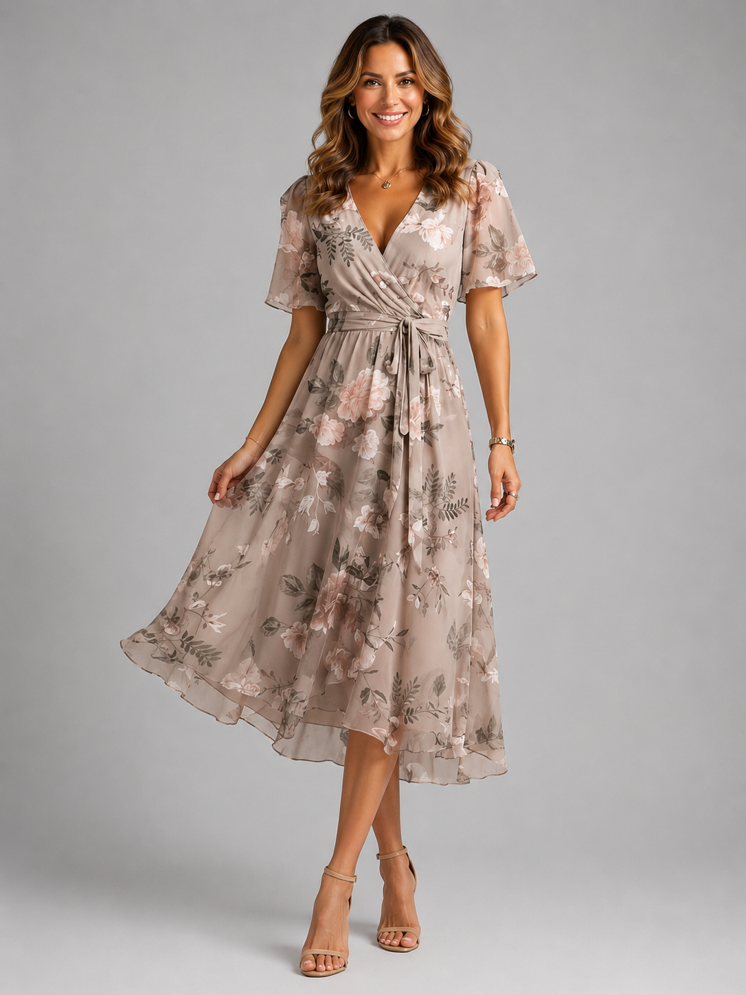 Camille | Floral Flutter Sleeve Midi Dress