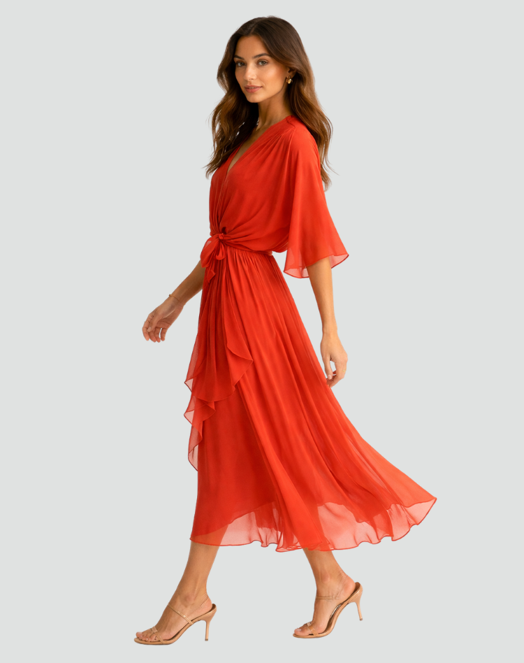 Naomi | Wrap Midi Dress with Tie Waist